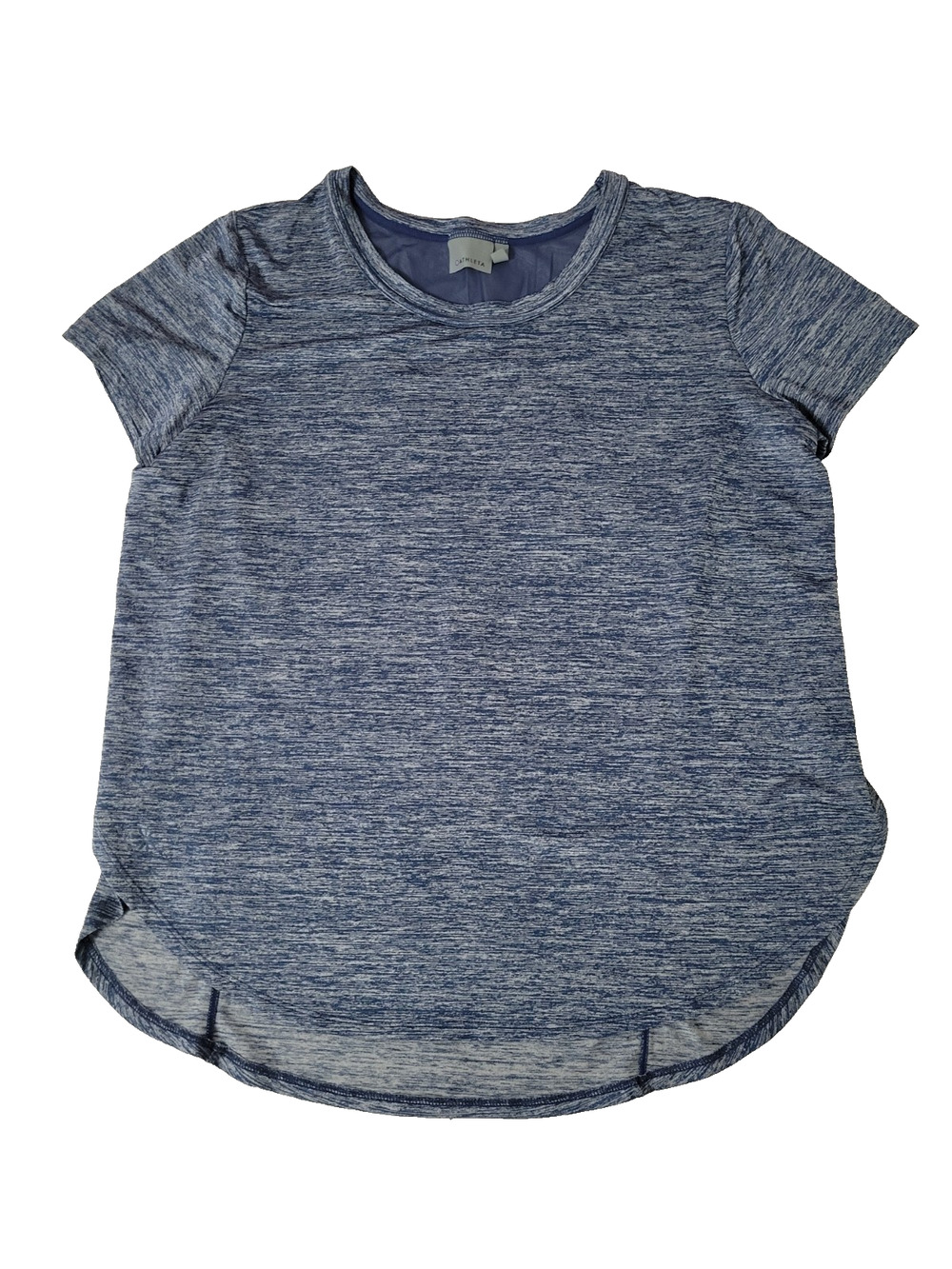 Athleta Womens Large Blue Heathered Mesh Back Short Sleeve Workout Shirt